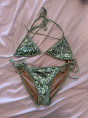 Victoria's Secret Green Sequin Triangle Bikini
